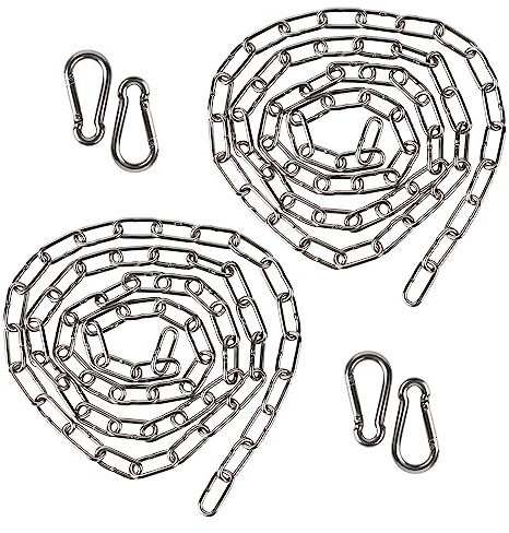 EXLECO 2 Piezas 1,5 Metro Cadena de Acero Inoxidable 3mm Cadena Soldados de Acero con 4 Mosquetón para Colgar en Vallas, Cadena de Perro para Caminar, Cadena de Columpio, Carga Máxima 80KG