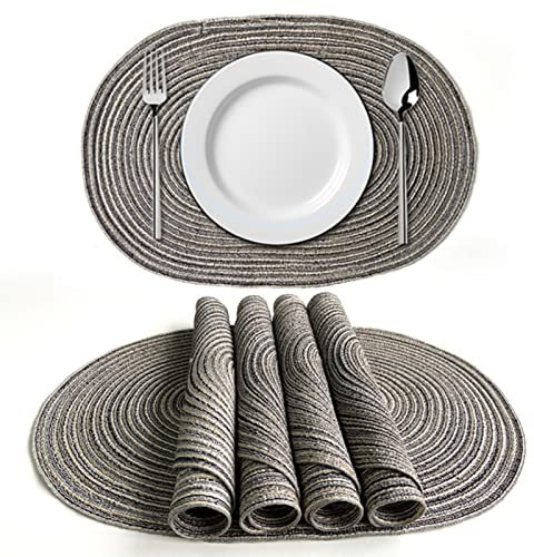 6er Set Platzsets Ovales Geflochtene Tischsets Baumwolle Waschbar Hitzebeständig Platzdeckchen für Hochzei, Küche Abendessen (C,50x35cm)