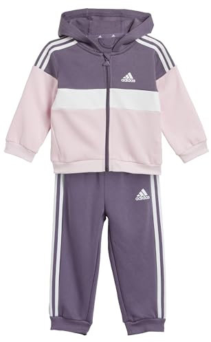 adidas Unisex - Bimbi 0-24 Tiberio 3-Stripes Colorblock Fleece Track Suit Kids, Shadow Violet / White / Clear Pink, 6-9 Months