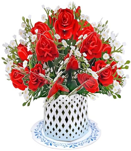 CUTPOPUP Abnehmbare Rosen - Karte Mit Roten Rosen, Geburtstagskarten für Frauen, Pop-Up-Muttertagskarte, 3D-Blumen-Grußkarte (Bouquet of Roses) US8-48DE1520