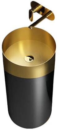 EGO INTERIORS Royalty Line | Ø40CM Rundes Standwaschbecken aus Edelstahl ohne Hahnloch, Überlauf oder Ventil | golden und schwarz | zylindrischer Standwaschtisch | antibakteriell und pflegeleicht