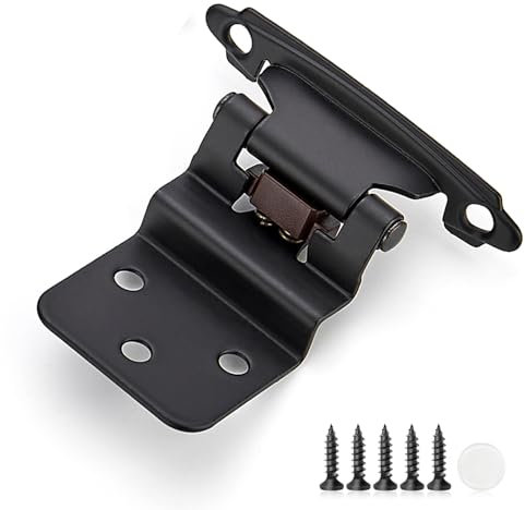 Lot de 20 paires de charnières d'armoire noires – Charnières d'armoire de cuisine à encastrer de 0,95 cm, charnières semi-dissimulées, charnières de porte d'armoire à fermeture automatique avec