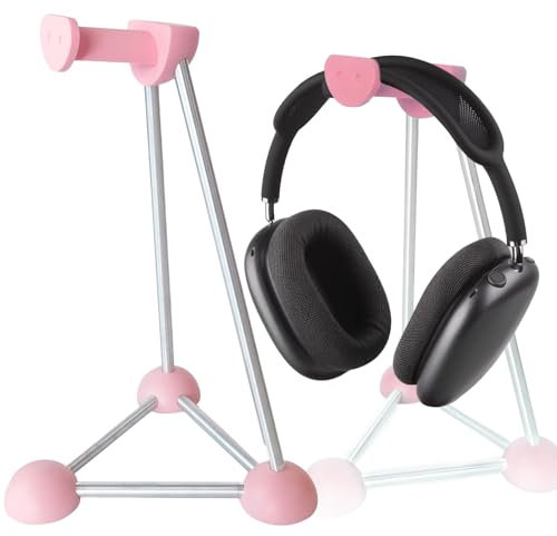 AJKTHGE Headphone Stand, Desktop Headset Holder, Desk Earphone Stand, Gaming Headsets, for SteelSeries/Logitech/HyperX/Sony/Beats/Sennheiser/Anker/Xbox, and All Headphones.(Red) (Pink)