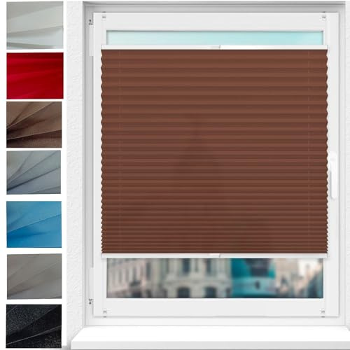 Plissee Klemmfix ohne Bohren 60 x 110 cm Blickdicht Sichtschutz Sonnenschutz Verspannt Fensterollo, Klemmfix Rollo Blickdichtes Falt-Rollo, für Fenster ohne Bohren, Braun
