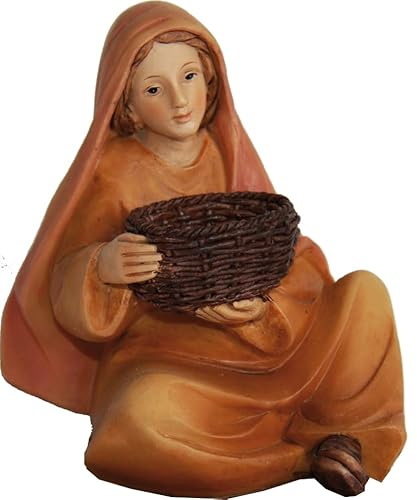 FADEDA Magd mit Korb, sitzend/Höhe:7 cm/handbemalt/detailgetreue Krippen Figuren - Weihnachten Tisch Dekoration Krippe Zubehör