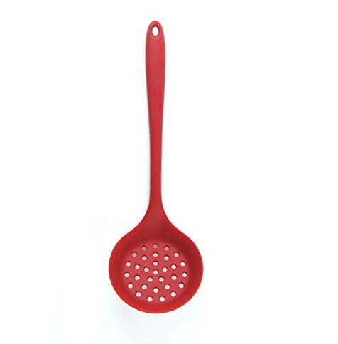 Spatola per Schiumarola con Fessura in Silicone, Cucchiaio Colino Leggero con Manico Lungo, Morbido e Antiaderente, Facile da Pulire per Filtrare Verdure e Gocce (rosso)