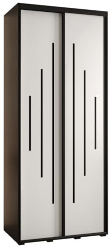 MEBLE KRYSPOL Davos 12 110 Schrank mit Zwei Schiebetüren für Schlafzimmer - Moderner Aufbewahrungsschrank mit Kleiderstange und Regalen - 235,2x110x60 cm - Schwarz Weiß Schwarz