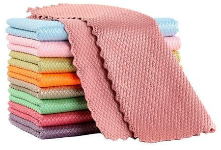 AMNOOL Mikrofasertücher Putztücher, Nano Streifenfrei Fenstertuch Geschirrtücher, Fishscale Reinigungstücher für Auto, Fenster, Brille, Küche, Glas, Spiegel, Wasserhahn und Bad, 25×25cm (10 Stück)