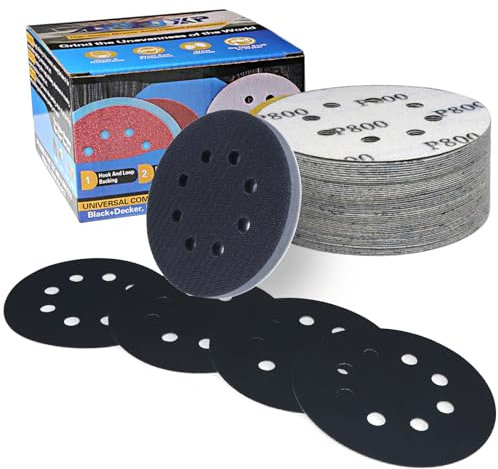 ALPXUXP 50 Pezzi Dischi Abrasivi 125mm Grana 800,Impermeabili Carta Vetrata 8 Fori con 1 Platorello Spugna per Levigatrici Orbitali