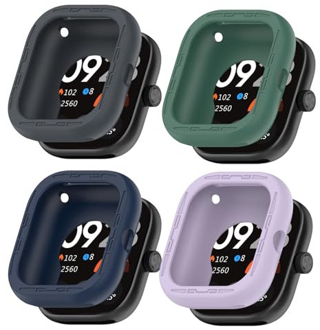 SMYAOSI Funda Compatible con Xiaomi Redmi Watch 4, Carcasa Protectora de Silicona para Reloj Inteligente para Xiaomi Redmi Watch 4 Smartwatch (Non para Xiaomi Band 8 Pro) (Gris+Verde+Azul+Violeta)