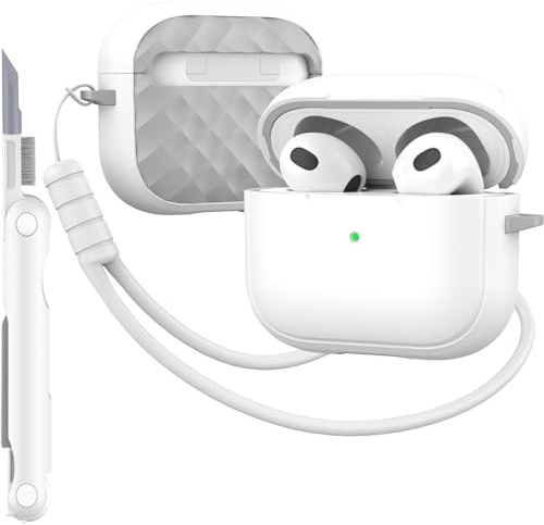 MHYALUDO-Hülle kompatibel mit AirPods 3 Generation mit Reinigungsset, vollständiger Fallschutz mit Trageband, Farbe,Jugendliches Macaron, kompatibel mit Airpods 3-Ladehülle, Weiß/Grau