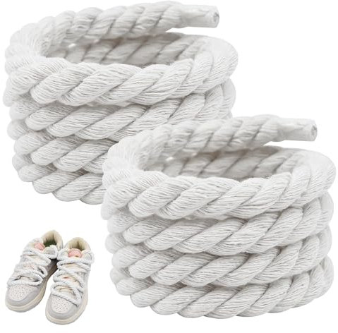Lotbun 1 Paio Lacci Corda Per Air Force 1, Lacci Corda Rotondi 8 mm (150 cm), Lacci Scarpe Per Scarpe Da Ginnastica, Scarpe Da Corsa, Scarpe Sportive (Bianco)