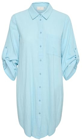 KAFFE Damen Shirt, Knöpfe, 3/4 Ärmel, Loose Passform, Knielänge Kleid, Atomizer, 44