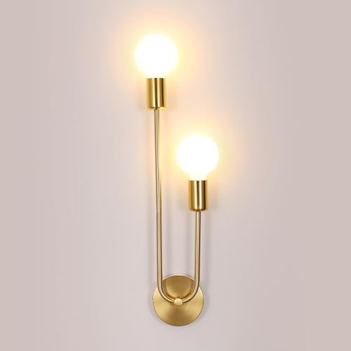 Riserva Wandleuchte Innen Vintage, 2-Flammig Industrial Wandlampe Gold, Metall Modern E27 Wandbeleuchtung, fur Schlafzimmer, Wohnzimmer, Esszimmer, Cafe, Bar, Restaurant
