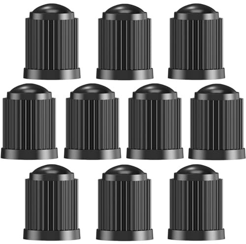 TCPENG® 10PCS Tyre Valve Caps, Universal Stem Dust Covers for SUV,Cars,Bike,Trucks,Heavy-Duty,Screw-On,Easy to Operation (10 Pack Black without Seal Ring)
