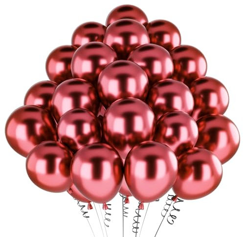 hpnparty Luftballons Rot Metallic, 100 Stück 12 Zoll Rot Luftballons, helium ballons Latex ballons für Geburtstagsdeko, Babyparty, Hochzeitsdeko, Taufe Deko, Partydeko