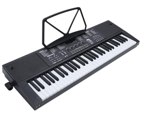 Clavier de Piano 61 Touches, Clavier de Piano électronique Numérique avec Touches Lumineuses, Deux Haut-parleurs, Microphone, écran LED, Pupitre pour Débutants et Adultes
