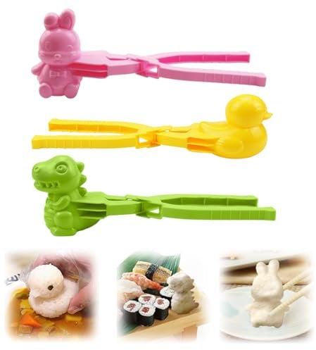 Onigiri Mold, 3 Pcs Rice Ball Mold Non-Stick Duck Rice Mold 3D Animal Musubi Mold Maker Sushi Mold for Sushi Mashed Potato (Duck+Dinosaur+Rabbit)