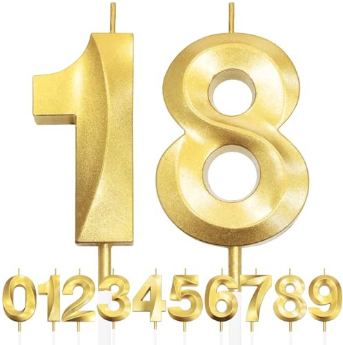 18th Geburtstagskerze, 3D Design Gold Glitter Nummer Kerzen, Cake Topper Dekorationen, Kuchen Kerze für Geburtstagsparty, Hochzeitstag, Baby-Dusche, Party-Dekoration