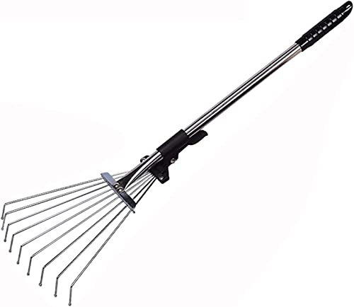 WJFLUCK Adjustable Metal Leaf Rake, Garden Lawn Rake, Portable Fan Rake, Retractable rake, Collect Loose Debris, Lawns and Yards