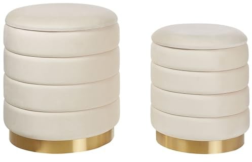 Beliani Runder Pouf im 2er Set aus Samt Hellbeige Ottoman Sitzpouf Garland