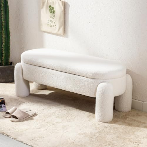 chairus Kunstfell Sitzhocker mit Stauraum Polsterbank mit Beinen Sitztruhe Sitzhocker für Flur Schlafzimmer Wohnzimmer (Weiß)