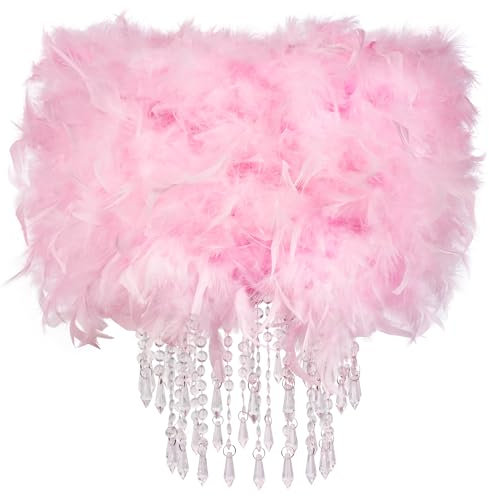 Waneway Plume Abat-jour avec Gouttes D'acrylique, Shade Moelleux pour Lampe de Plafond, Lampe Suspendue, Lustre, Décoration pour Chambre, Salon ou Couloir, Rose