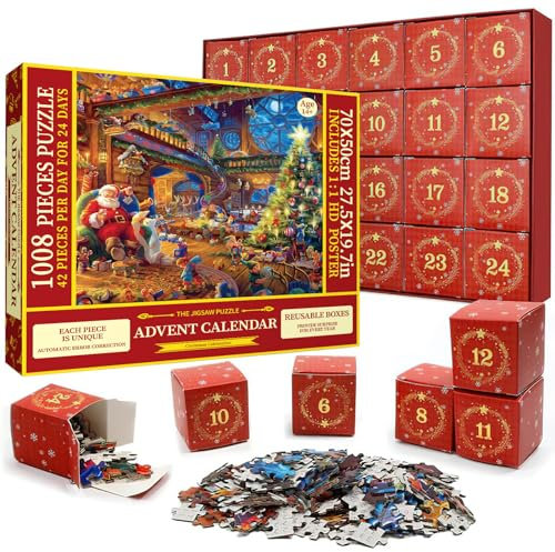 Adventskalender 2024 Puzzle, 24 Adventskalenderboxen, Weihnachtsbaum, Weihnachtsdekoration, Erwachsene, 24 Puzzleboxen für Countdown bis Weihnachten Dekoration (B)