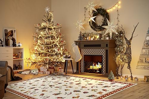 Villeroy & Boch Toy's Delight Tapis Design nostalgique Sapin de Noël et Sapin de Noël pour Salon, Chambre à Coucher, Salle à Manger, Couloir Rouge Multicolore 160 x 230 cm