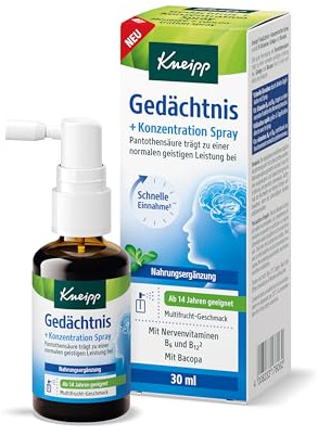 Kneipp Gedächtnis + Konzentration Spray - mit Nerven-Vitaminen B6 und B12 - ab 14 Jahren geeignet - 30ml