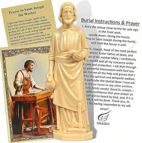 Xiciki St Joseph Statue zum Verkauf von Häusern, Set mit Anleitungskarten und Gebet, St Joseph Statue zum Verkauf des Hauses, Saint Joseph Statue 2,36 Zoll, Bücherzimmerstatue, komplettes Set