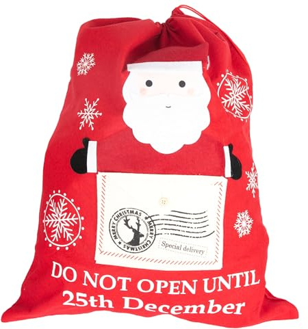 SHATCHI Large Santa Sack Special Delivery - 50x60 cm, Do Not Open Until 25th December Bag with Letter Pocket Xmas Stocking Accessories