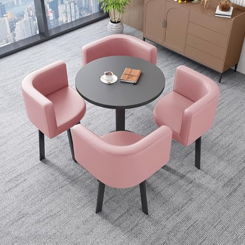 YVYKFZD Clubtisch Esstisch Set, kleines Essgruppe, runder Konferenztisch, Küchentisch-Set Empfangstisch und Stuhlkombination für Geschäftskonferenzräume, spart Platz(Pink,60cm/23.6in)