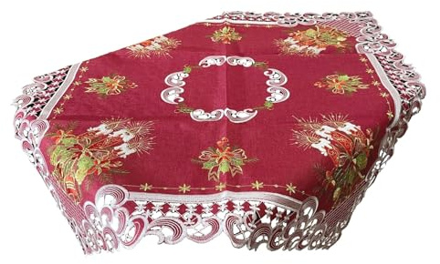 Rote Eleganz Weihnachtsdecke Tischläufer Tischdecke Mitteldecke Tischband Bestickt (ca. 85x85 cm)