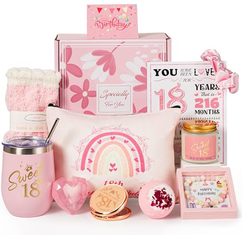 18th Birthday Gifts for Girls,Happy 18th Pamper Gift Basket Ideas for Daughter, Cute Unique Sweet 18 Year Old Birthday Hampers Presents for Her,Best Friend Niece,Granddaughter, Sister, Friend, Teens