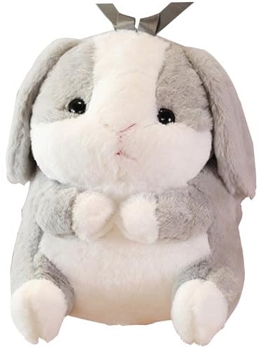 BEAHING Grey Plush Hot Water Bottle Cover Rabbit Animal Hot Water Bottle Backpack