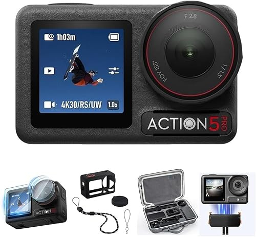 DJI Osmo Action 5 Pro Standard Combo con custodia + pellicola protettiva + base magnetica + custodia protettiva impermeabile con sensore 1/1,3, video 4K/120fps, tracciamento del motivo, touch screen