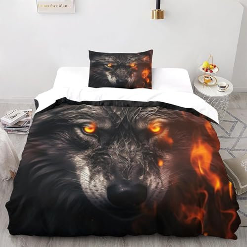 YZQGLHP Wolf BettwäSche Set Mode BettwäSche 135x200, WendebettwäSche und Kissenbezug 80x80, Weiche & Angenehme & Atmungsaktive Mikrofaser BettwäSche-Sets mit ReißVerschluss
