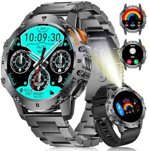 DREMAC EF8 Montre Connectée Hommes - 1,43'' Amoled, LED Intégrée, Appel Bluetooth, 120+ Modes Sportifs, Moniteur de Fréquence Cardiaque/Sommeil Smartwatch Homme pour iOS Android, Noir