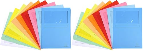 Exacompta - Réf. 50450E - Paquet de 10 chemises à fenêtre sans plastique SUPER 160 g/m² - couleurs pastel - chemises certifiées PEFC™ - dimensions 22 x 31 cm pour format A4-10 couleurs assorties
