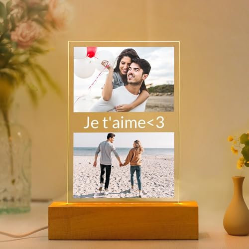 Kasofong Cadeau Femme Personnalisé, Cadre Personnalisé avec Photo, Cadre Photo Personnalisé, Cadre Lumineux Personnalisable, Cadeau Anniversaire Femme