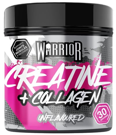 Warrior Creatine Monohydrat + Kollagen Pulver – 270g – Für Muskelregeneration & Gelenkgesundheit – Workout-Supplement für Frauen & Männer – 30 Portionen (Geschmacksneutral)