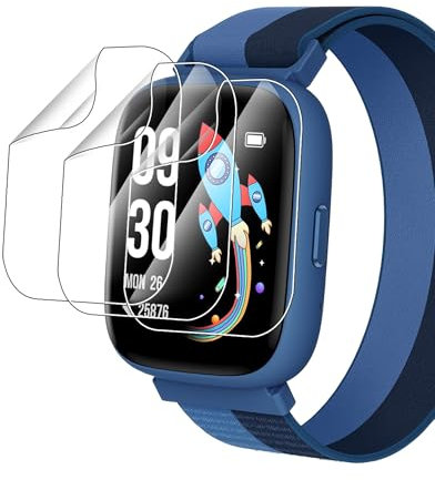 Protector de pantalla de TPU para reloj inteligente BIGGERFIVE Brave 2 Kids con borde de zorro de aluminio alto, protege tu dispositivo con película duradera, paquete de 3