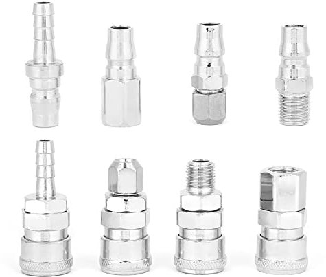 8 Piezas Conector Rápido de Compresor de Aire 1/4 Pulgada con Roscas para Manguera de Compresor de Aire, Enchufe Rápido y Toma