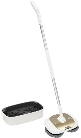 Kabellos Elektrischer Mopp Bodenwischer mit Sprühfunktion, LED Beleuchtung und 400ml Wassertank Akku-Vibrationsmopp Wischen Bodenreiniger Spin Mop zum Wischen Polieren (Gold)