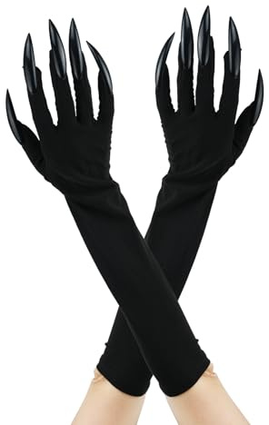 ZYDYRX Halloween Schwarz Langen Nagel Handschuhe Halloween Cosplay Ghost Witch Devil Paw Mardi Gras Party Lange Handschuhe für Damen Herren Erwachsene