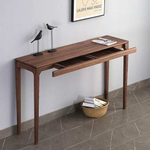YITAYMLI Table Console d’Entrée Moderne en Noyer Massif Contre Le Mur avec 2 Tiroirs Cachés,4 Pieds Effilés,Design à Queue d’aronde Style Milieu du Siècle,pour Couloir(80cm/31.5in)