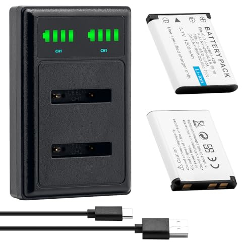 BCMCZCDC Li-40B Li-42B Battery with LCD USB Charger for Olympus Li-40B Li-42B Nikon EN-EL10 Fuji NP-45 Pentax D-Li63 Kodak Klic-7006 Casio NP-80 Fuji FinePix J10 J15 J100 J110w Pack of 2