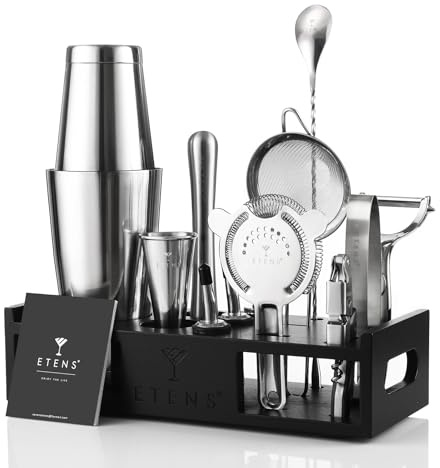 Set di shaker per cocktail, mixer per bevande, accessori da bar, set da barman di mixology da 15 pezzi che include shaker Boston, misurino giapponese, filtro, apribottiglie, cucchiaio da cocktail