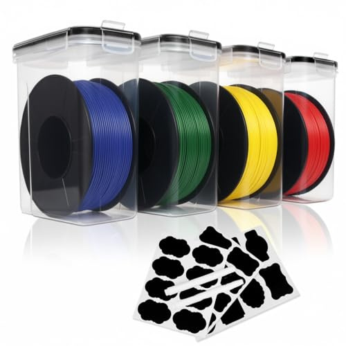 4 Pack Filament Aufbewahrungsbox für 3D Druck Filament Versiegelung&Schutz | 4,0L Tragbare Luftdicht Filament Box mit Etiketten & Markierungsstift,Wasser- und Staubdichte Kompatibel mit PLA/ABS/PETG/TPU
